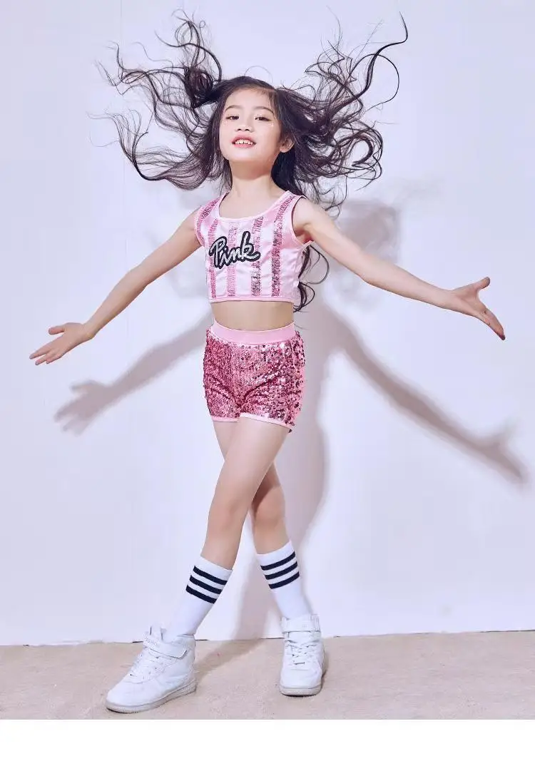 أطفال بنات الهيب هوب الجاز Dancewear الترتر بريق المحاصيل الأعلى والسراويل 2 قطعة مجموعة ملابس رقص لامعة للأطفال #5