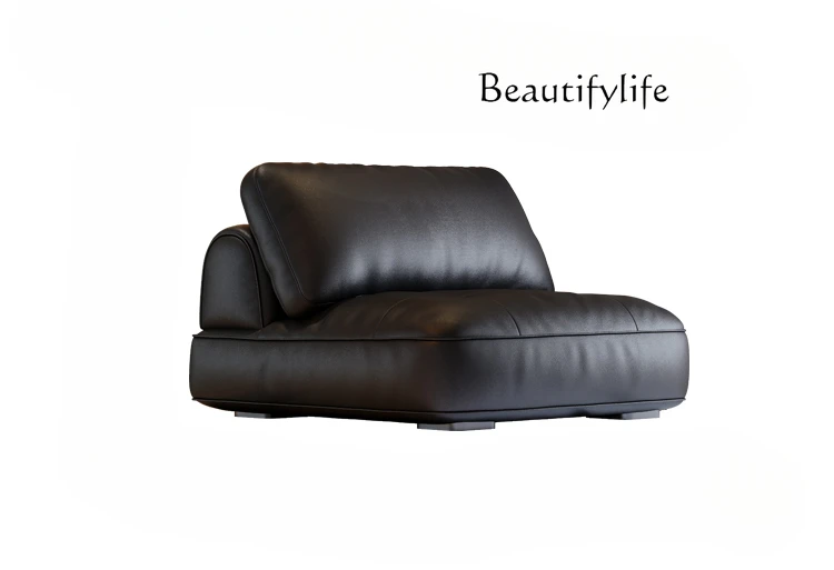 

Leather Sofa Italian Minimalist First Layer Cowhide Simple Black Living Room Designer Curved Sofa