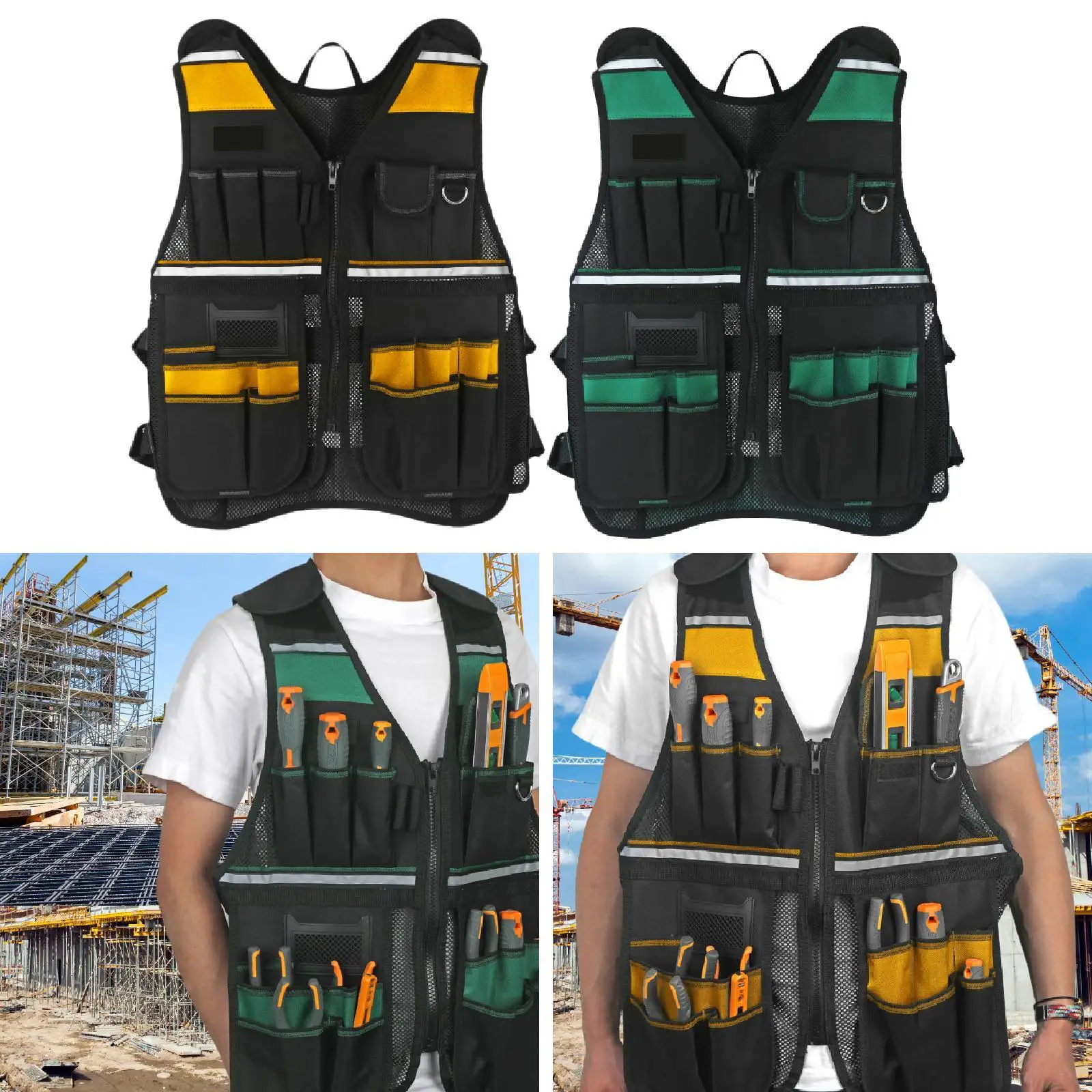Elektriker-Werkzeugweste, bequem, mit mehreren Taschen, reflektierend, für Herren, Handwerker, Bauarbeiter, Heimwerker, Werkstatt