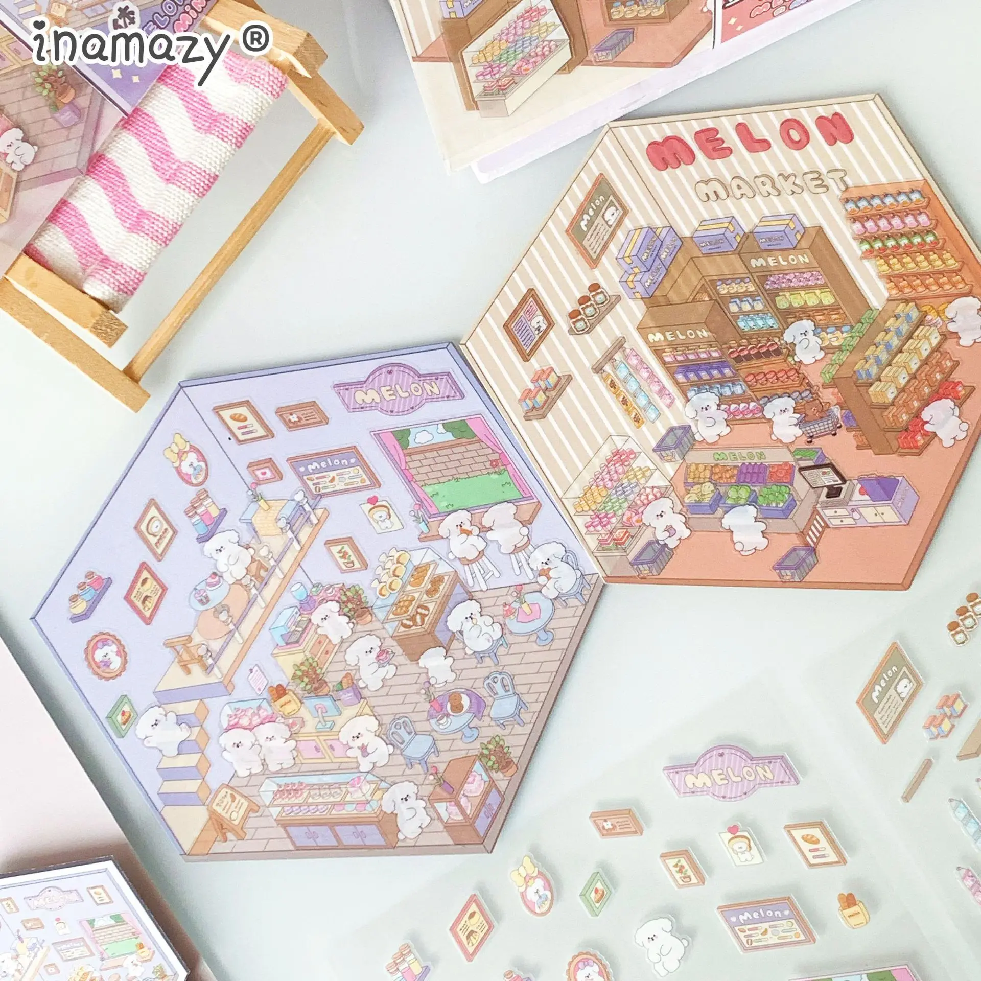 MINKYS-Autocollant de maison 3D animal Kawaii, scène de cabine tridimensionnelle, empilage, collage, autocollants de compte à main, cadeau pour enfants, bricolage