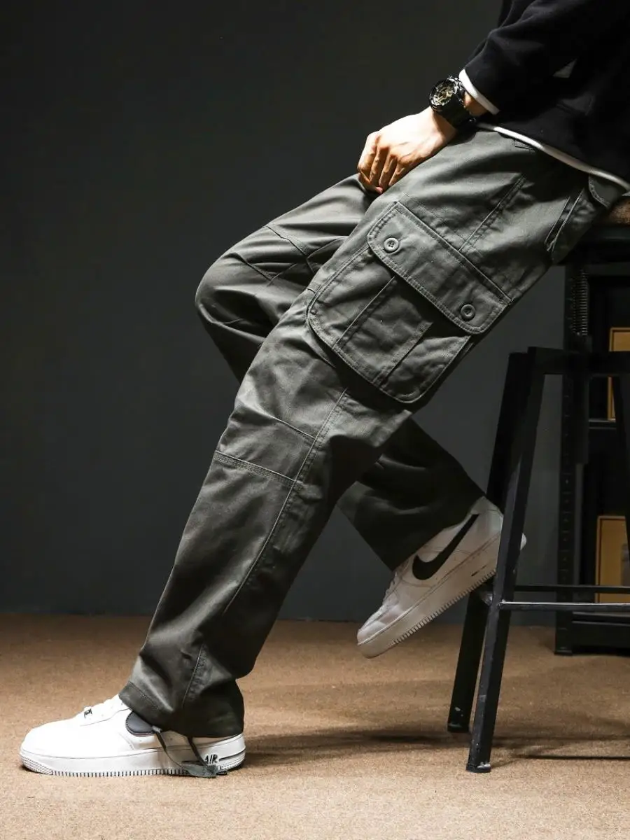 

Cotton Work Trousers Men's Casual Pants Trendy Brand Multiple kets Spring Autumn Long Pants Work Loose Large Size