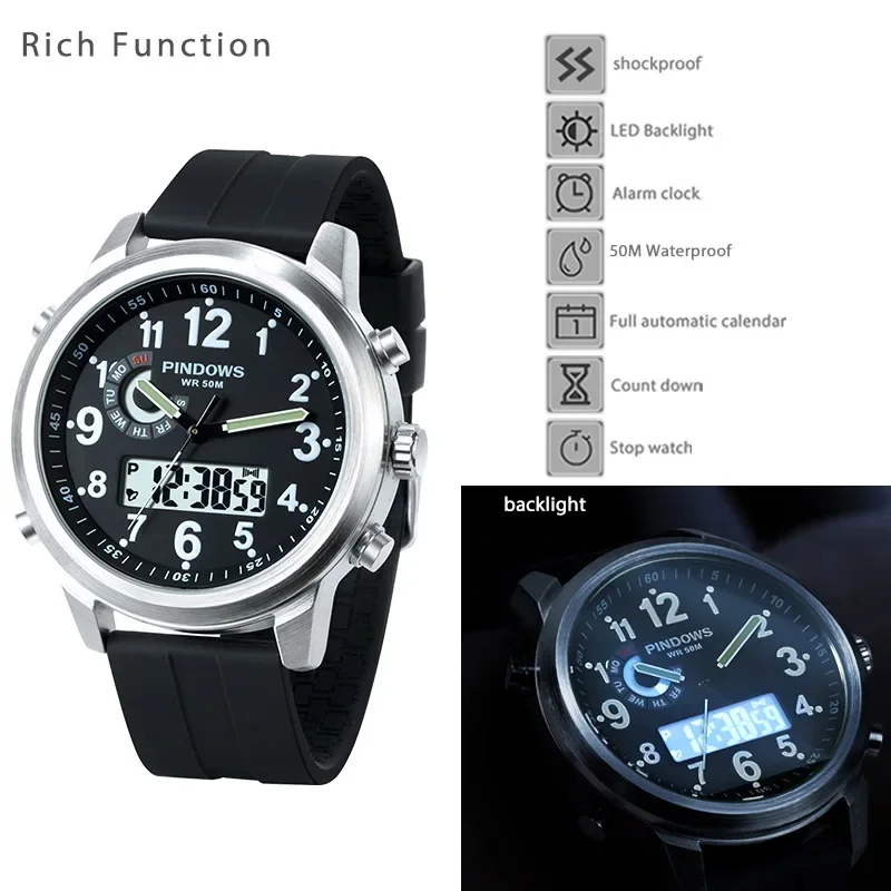 Waterproof Original Men Watch Steel Large Dial High Quality Electronic Hand Clock Boy 2024 Luxury Brand Sport Male Wristwatches