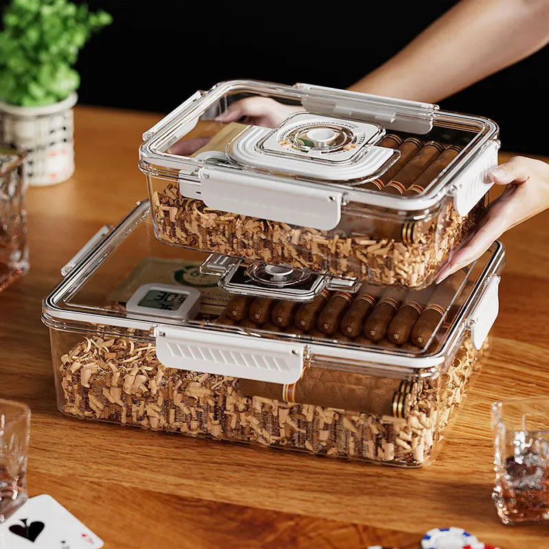 

Прозрачный ящик для хранения сигар — слои из испанского кедра, вместимость 50 сигар, контроль влажности