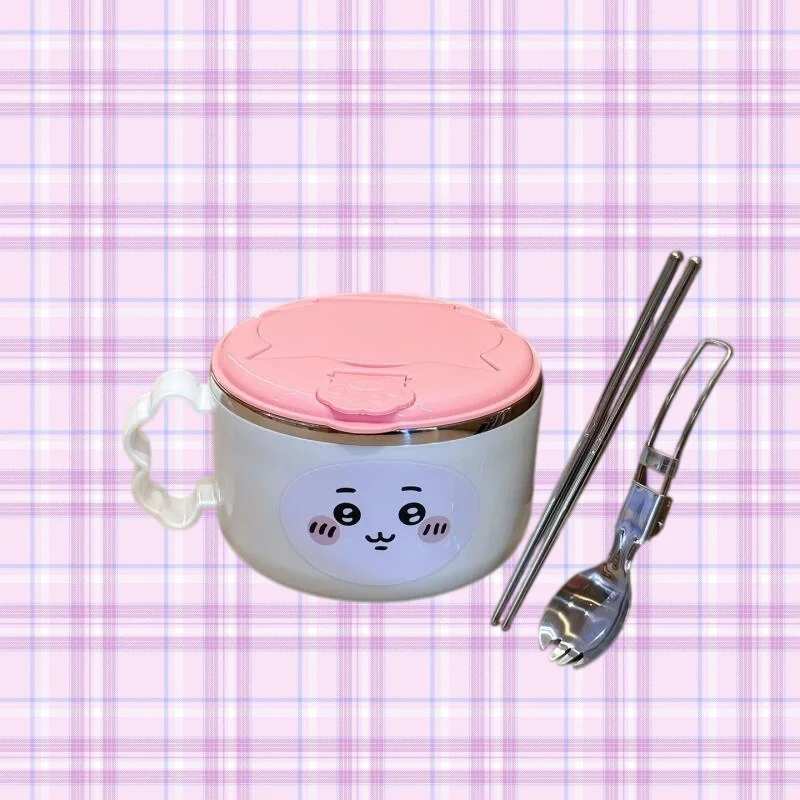 Chiikawa,Hachiware,Usagi Cute Cartoon Lunch Box with Sealed Lid 304 Stainless Steel, Noodle Bowl with Drain Basket Easy to Clean