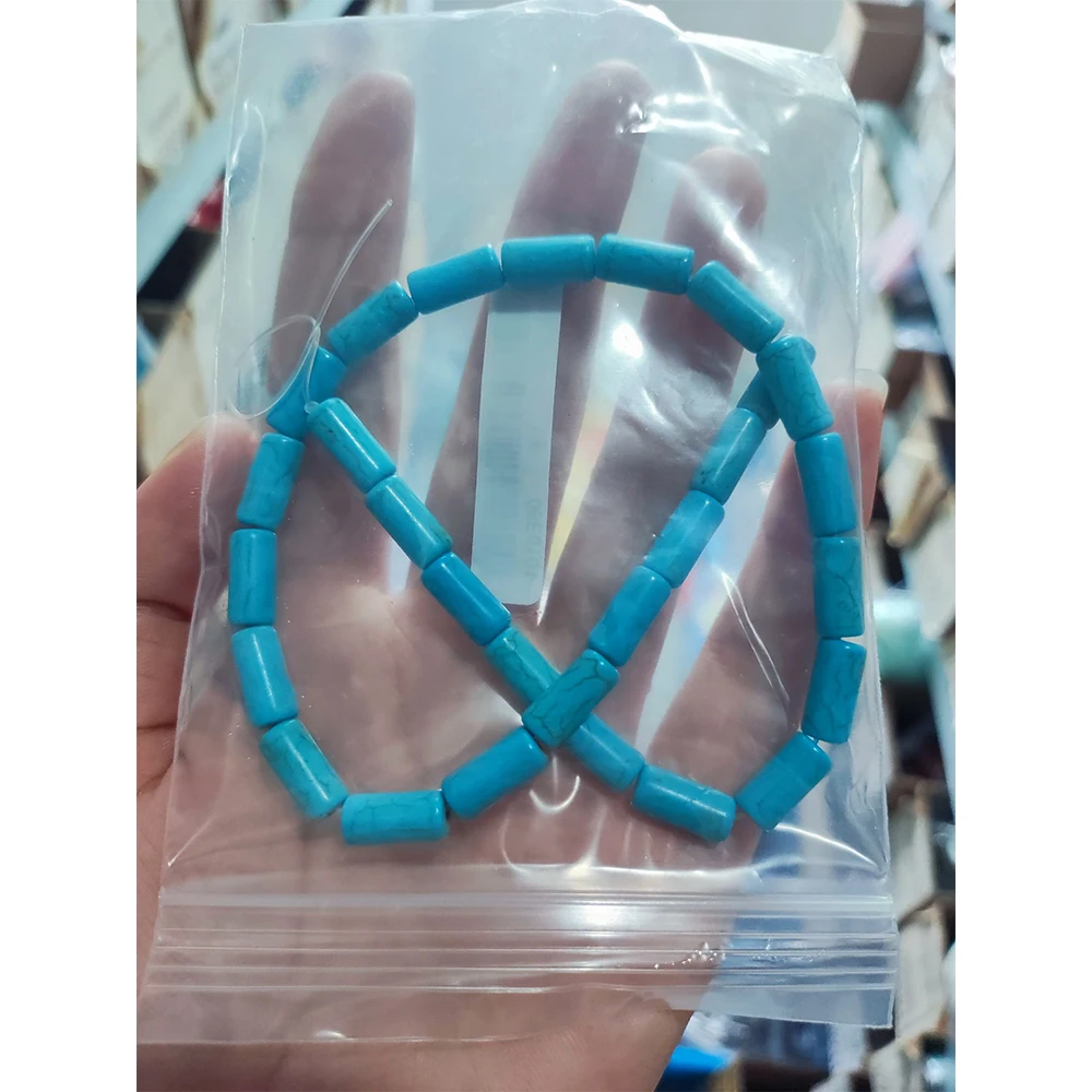 1 Hilo de Cuentas de Piedra Turquesa Natural Azul y Blanca en Forma de Tubo, Cuentas Espaciadoras Sueltas para Fabricación de Joyas, Accesorios para Pulseras DIY