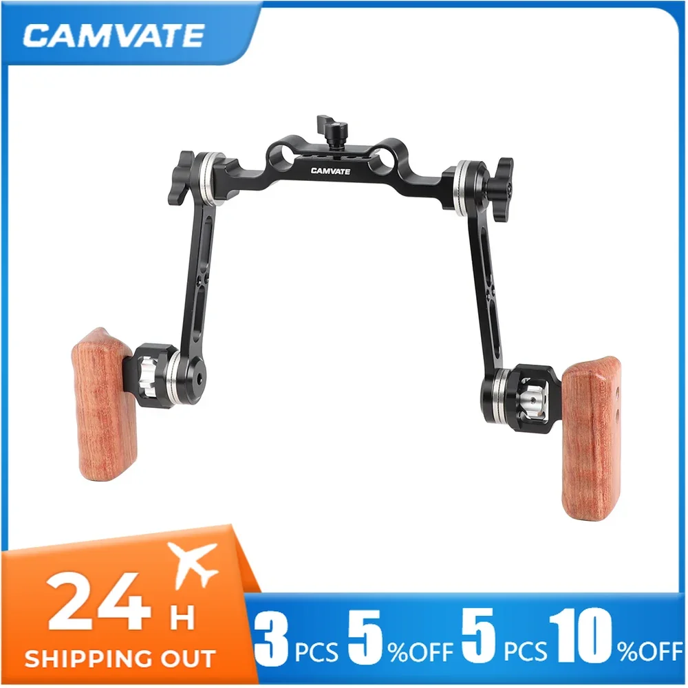 CAMVATE ARRI Camera Wooden Handgrip Kit With 15mm Railblock  Rosette Mount For DLSR Camera Shoulder 15mm LWS Support Video Rig