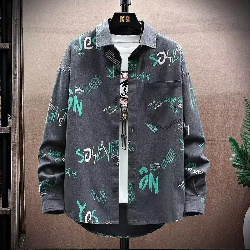 

Модная мужская свободная повседневная верхняя одежда с принтом в Корейском стиле, весенне-осенняя сезонная модная брендовая подставка Long Sve