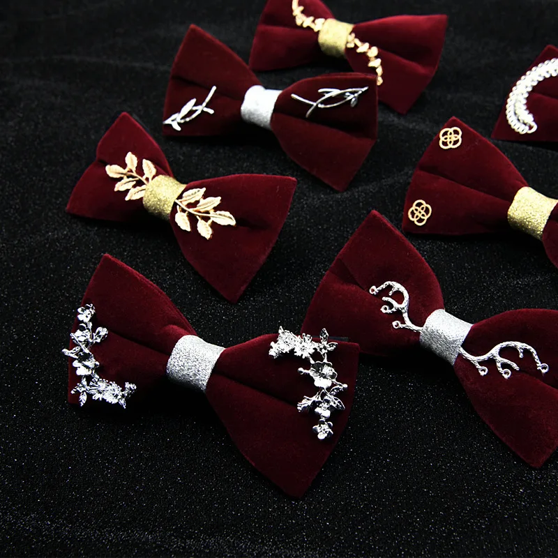 Fashion Men's Bow Tie Velvet Bowtie Christmas Metal Decorated Wedding Luxury Bow Ties Trendy Collar Gift Idea For Men