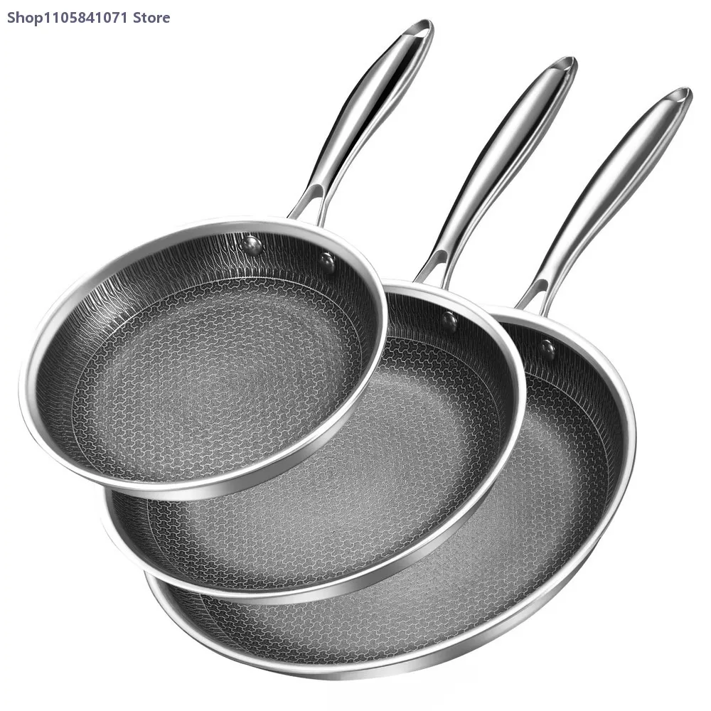 22/26/30cm 304 Stainless Steel Nonstick Frying Pan with Handle Fast Heat Conduction Multi Layer Skillet for Cooking