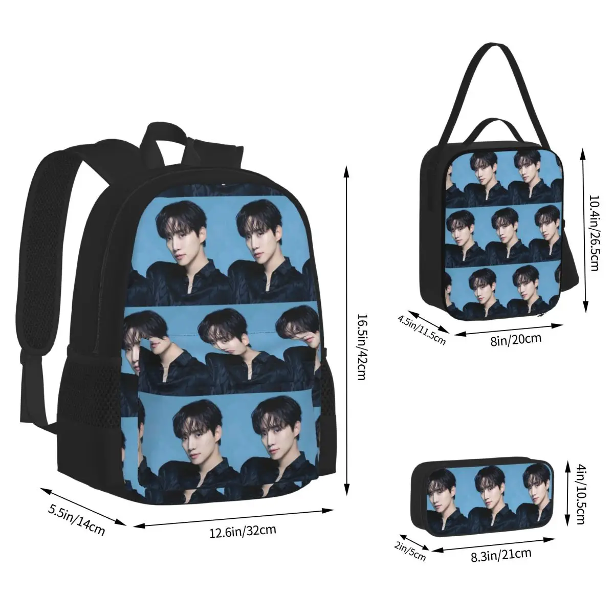 Kpop Lee Junho Korea Backpacks Students Bookbag School Bags Rucksack Lunch Bag Pen Bag Three-Piece Set