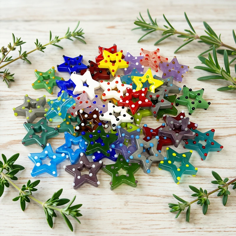 2Pcs Dopamine Mini Pentagram Glass Beads Ins Cute Tiny Five-Pointed Star Charms DIY Craft Making Accessories For Handmade Lovers