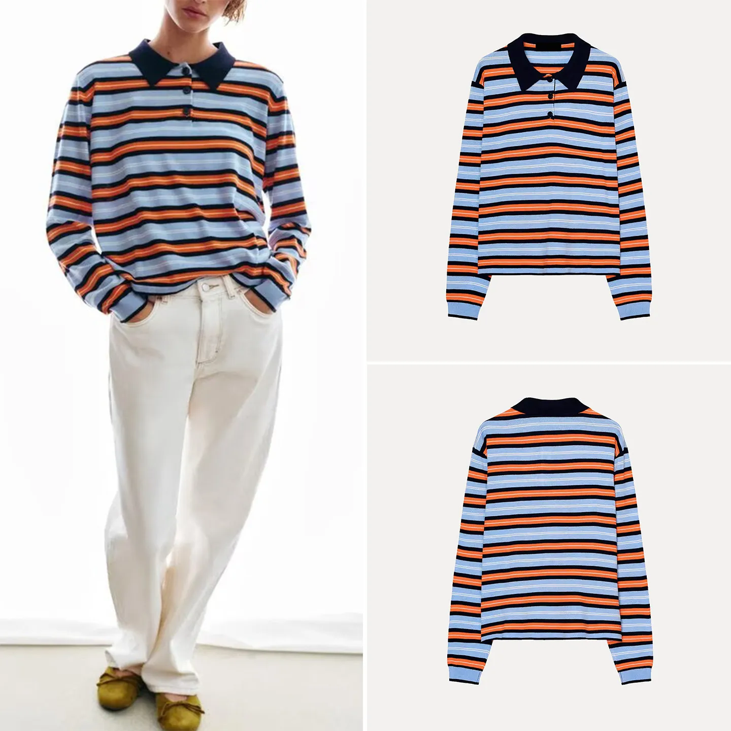 

Women's Knitted Stripe irt Casual Sle Spring 2026 Faion Match Daily Wear Comfortable Medium Softn Long Sve