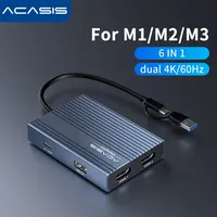 Acasis 6-in-1 USB-C Docking Station with DisplayLink, Support Dual 4K@60Hz, 100W PD Charging for MacBook Pro/Air