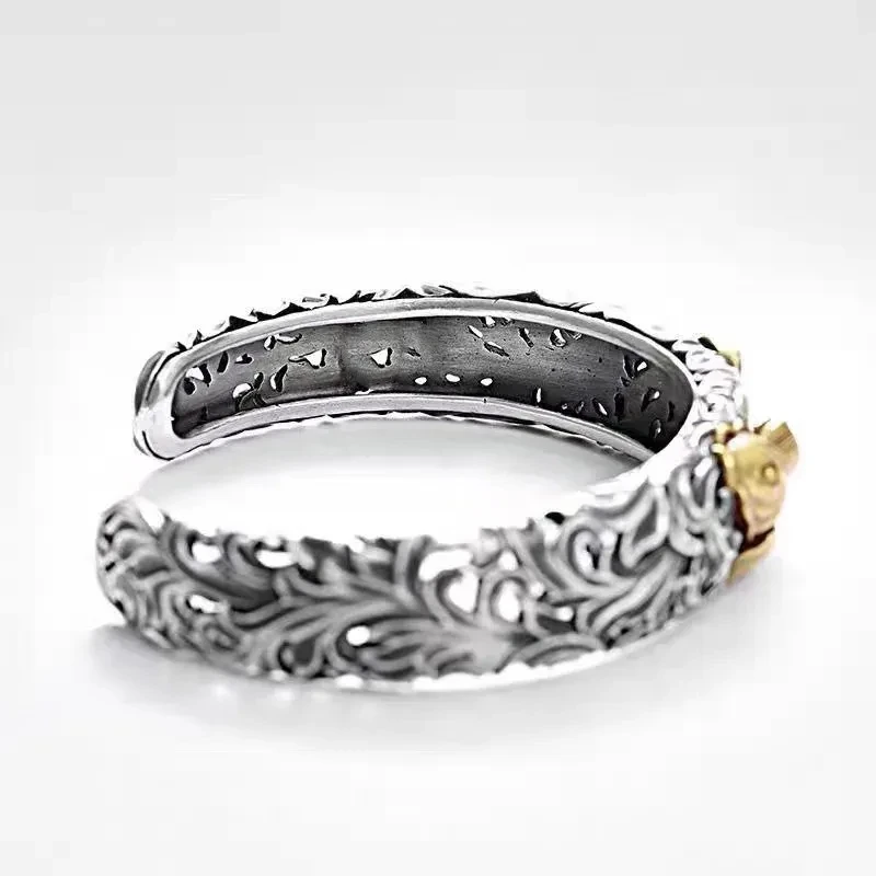 Ethnic Style Koi Fish Carving Pattern Bracelet Fashion Retro Open Cuff Bracelet Men and Women Wealth Jewelry Gift