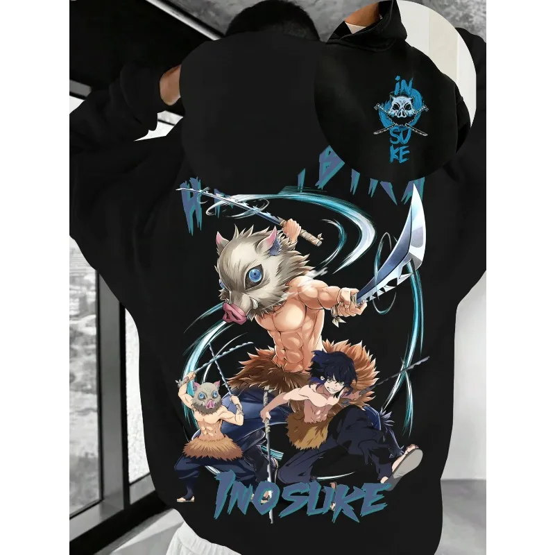 

Harajuku Япония Аниме Demon Slayer Мужчины Женщины Толстовки Большие Размеры Толстовка Ретро Inosuke Hashibira Унисекс Пуловер с Длинными Рукавами