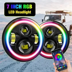 7 inch LED RGB Round Headlight APP Control Halo Ring Ange-eyes Projector Headlamp For Harley Davidson/Dyna/Sportster XL 883/1200