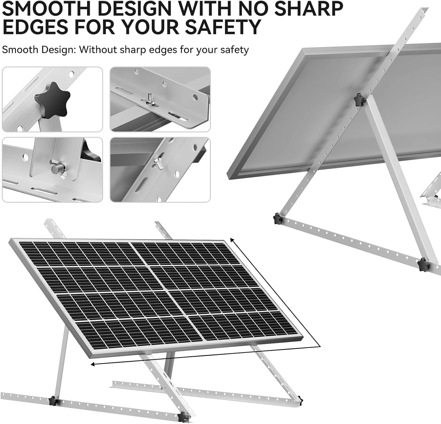 Rvpozwer 47in 4/2/1 Sets Adjustable Solar Panel Tilt Mount Brackets with Foldable Tilt Legs Stand for Roof Off-Grid RV Boat