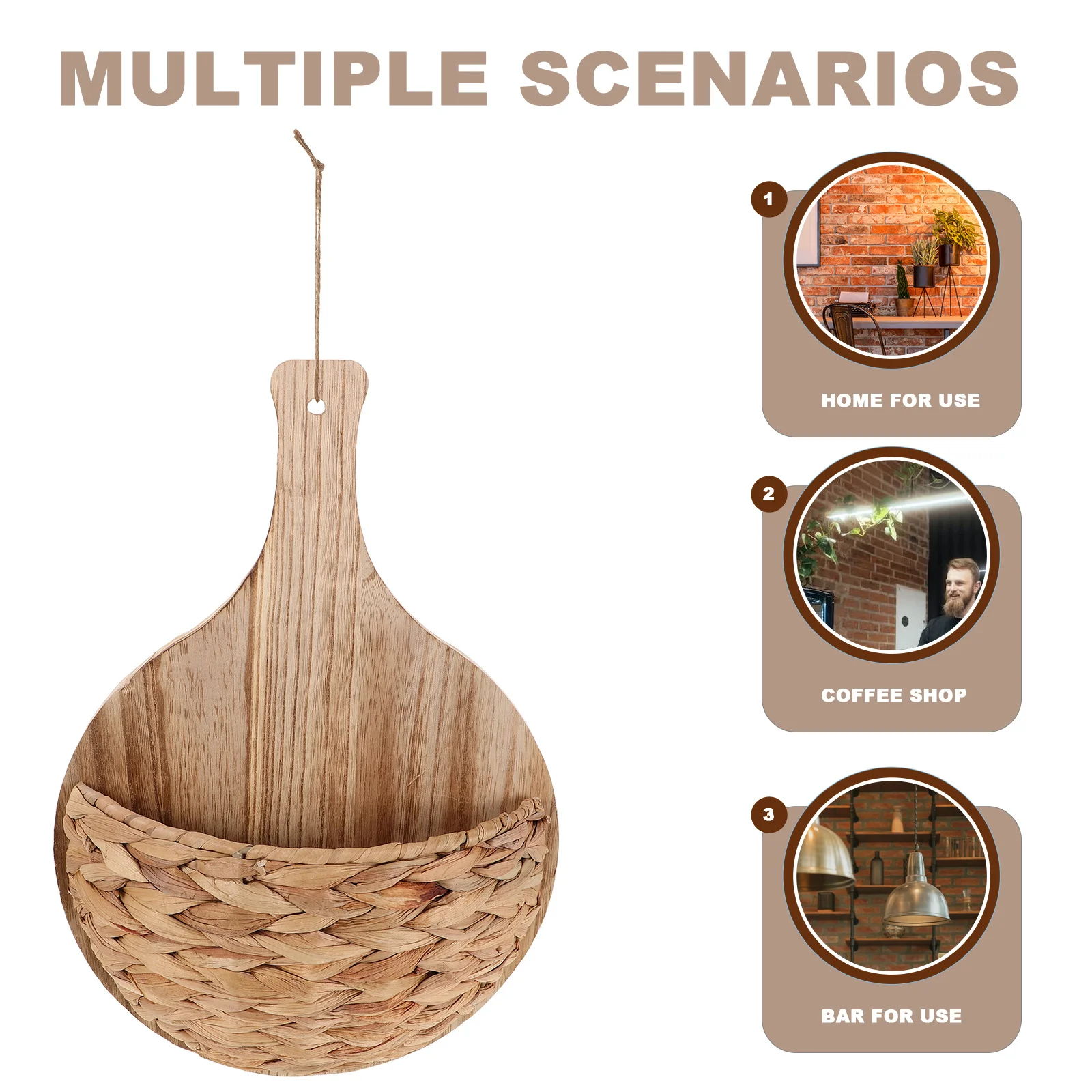 Handmade Woven Hanging Basket Rustic Wall Mounted Flower Storage Basket Decorative Planter for Living Room Bedroom Balcony