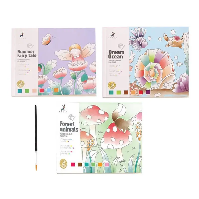 Pocket Watercolor Kit Portable Creative Coloring Books Brushes Included Multifunctional Doodle Book For Artistic Exploration