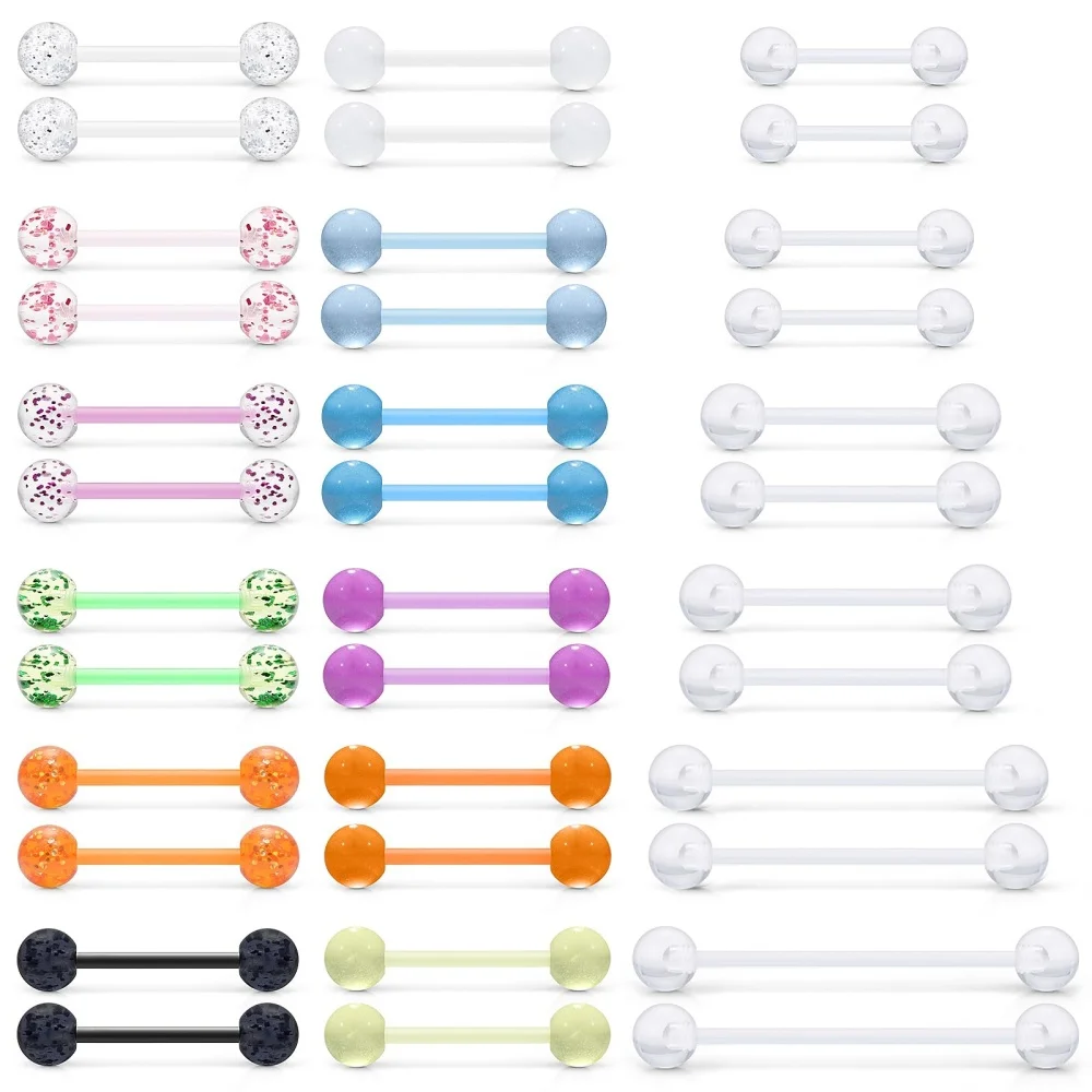 14G Plastic Nipple Piercing Tongue Rings Flexible Acrylic Rubber Straight Tongue Ring  Retainer Piercing Jewelry for Women Men