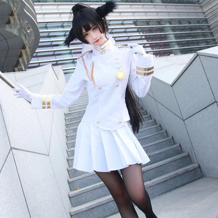 Game Azur Lane White Ship Uniform Cosplay Costume Women Dress Atago Takao Coat +Skirt+Gloves+Socks+Headgear Costumes