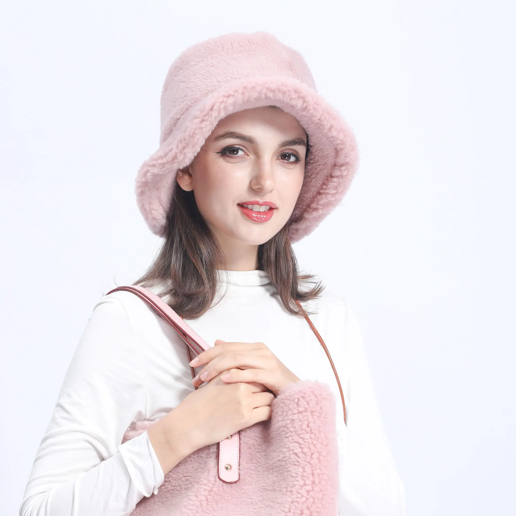 JANEFUR Lamb Fur Hat Women 2023 New Fashion Shearling Bucket Hats Thick Warm Winter Female Cap