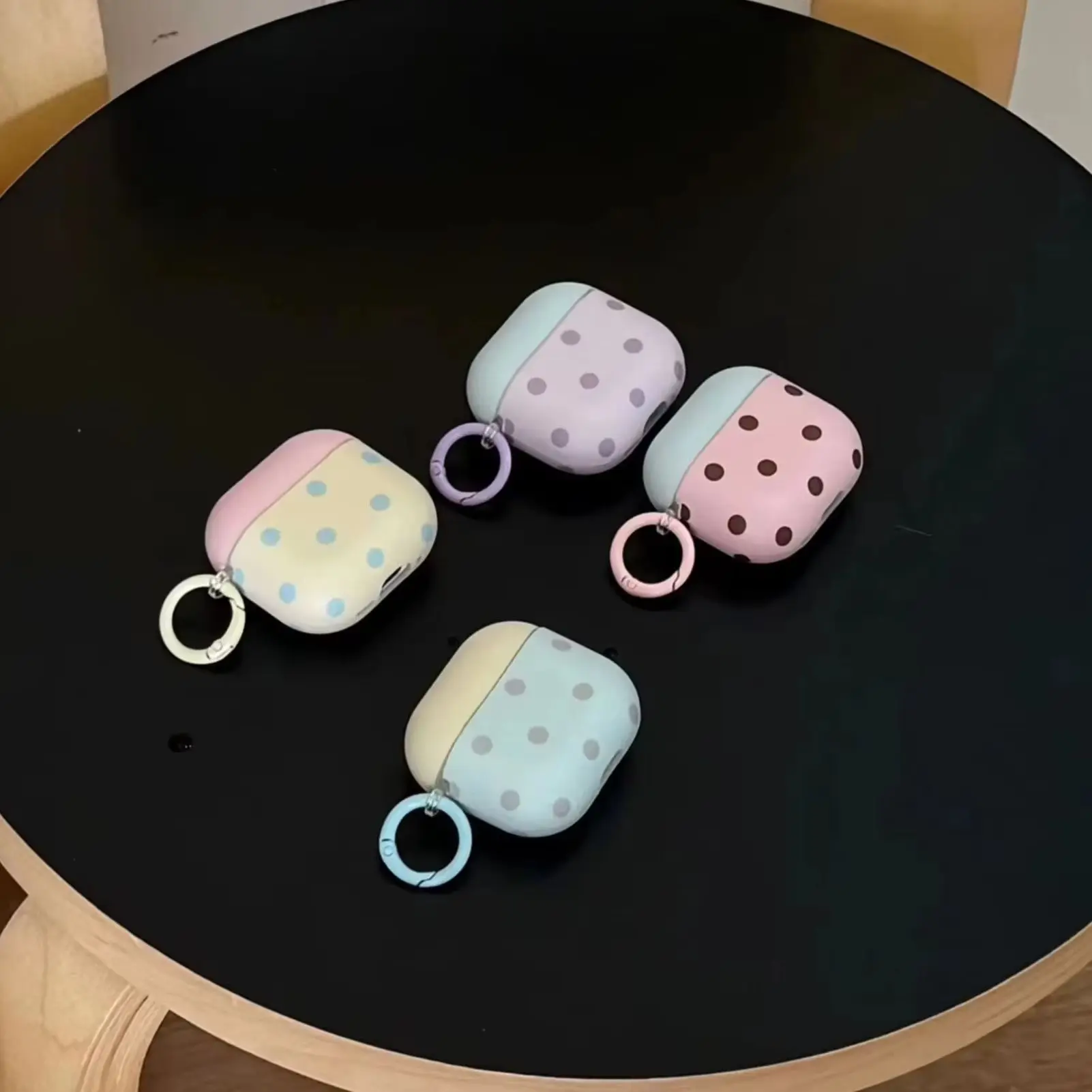 Fresh Pink Green Purple Beige Blue White Colorblock Polka Dots Pattern Matte Earphone Cover For AirPods 1 2 3 4 Pro Pro2 Pro3 - view 4