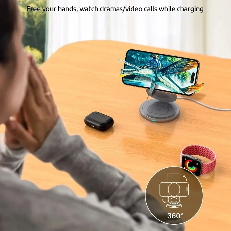 プレミアム3-in-1折りたたみ式マグネティックワイヤレス充電器-360度回転式高速充電ステーション-iphone、apple-watch、airpods用-旅行・自宅・オフィス向け