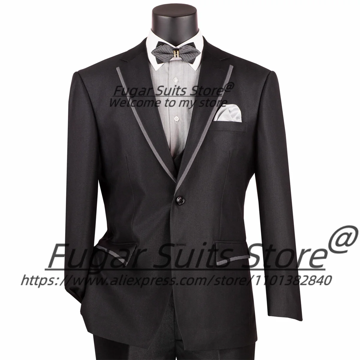 High-end Black Wedding Suits For Men Slim Fit Notched Lapel Groom Formal Tuxedos 3 Pieces Sets Business Male Blazers Ropa Hombre