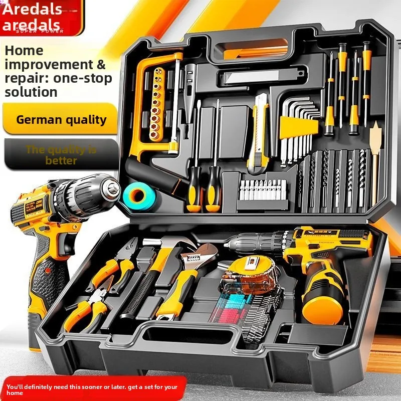 Household Power Drill Tool Case Set with 12V 21V Cordless Drill 150 Piece Repair Kit Torque Settings Two Batteries Charger