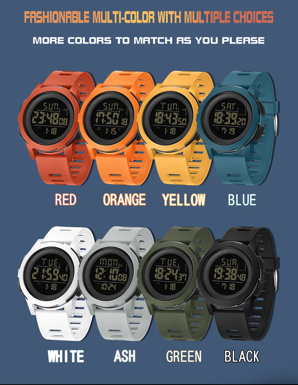 패션 산다 신제품 2188 학생용 전자시계 스포츠 다기능 방수 LED 남성용 전자 디지털 시계 2025