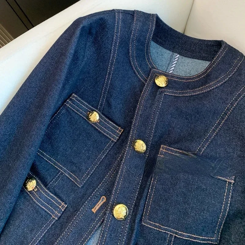 

2025.Women's New Vintage Denim Jacket Spring Button-Up Korean Fashion Blue Chic Bomber Style CasualOutwear Top
