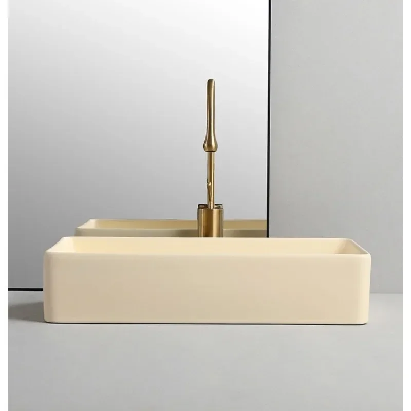 Bathroom cream ceramic side launching rectangular table basin household balcony hand wash plate