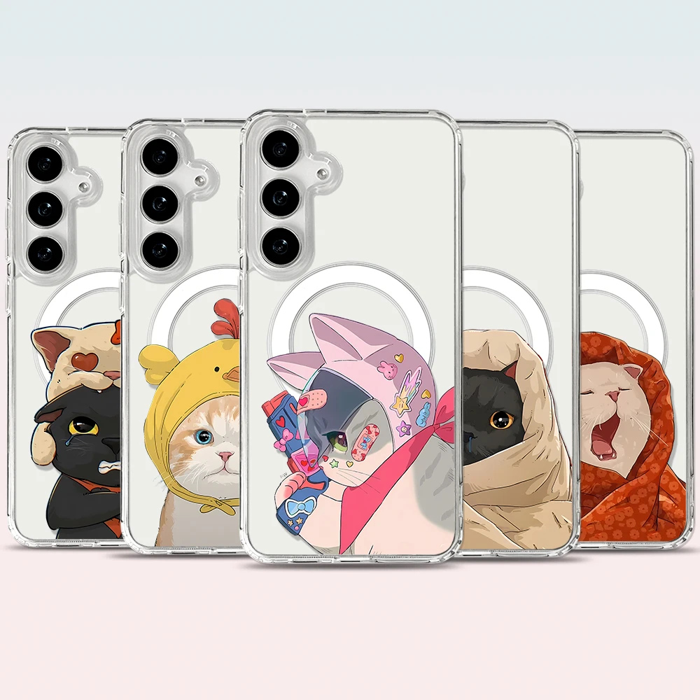 Cute and Funny Cat Magnetic Phone Case for Samsung Galaxy S25 Ultra S24 Plus S22 S23 FE A55 A56 A36 A16 5G Cover