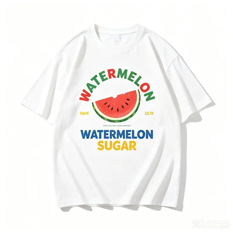 Watermelon Sugar Women T-Shirt, Cute Fruit Slogan Graphic Tee, Aesthetic Casual Top for Summer Daily Streetwear Black White Tops