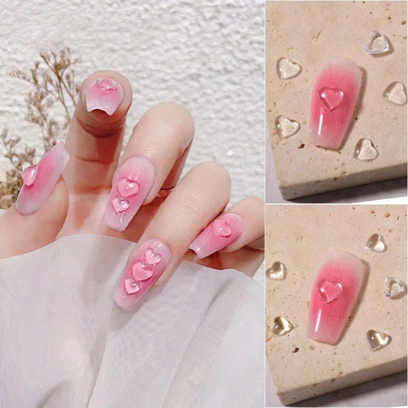 1 Bag 100pc Transparent Love Heart Charms For Nail Art Decoration Clear Resin Nail Charms Rhinestone Jewelry for Manicure Access