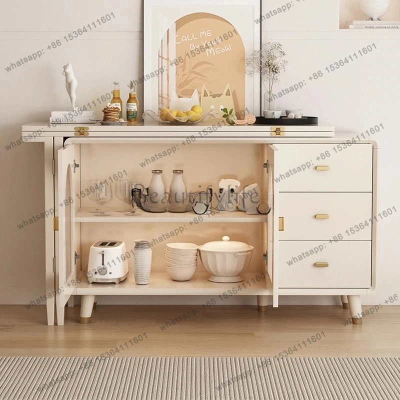 small apartment light luxury high-end household living room solid wood table foot against the wall folding dining table
