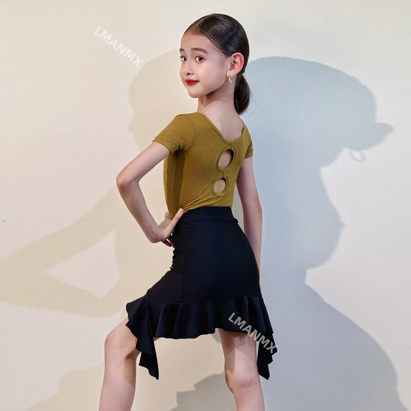 فستان ممارسة الرقص اللاتيني للأطفال، فستان صيفي بنمط جديد، فستان بأكمام قصيرة، مجموعة أداء نصف تنورة #5