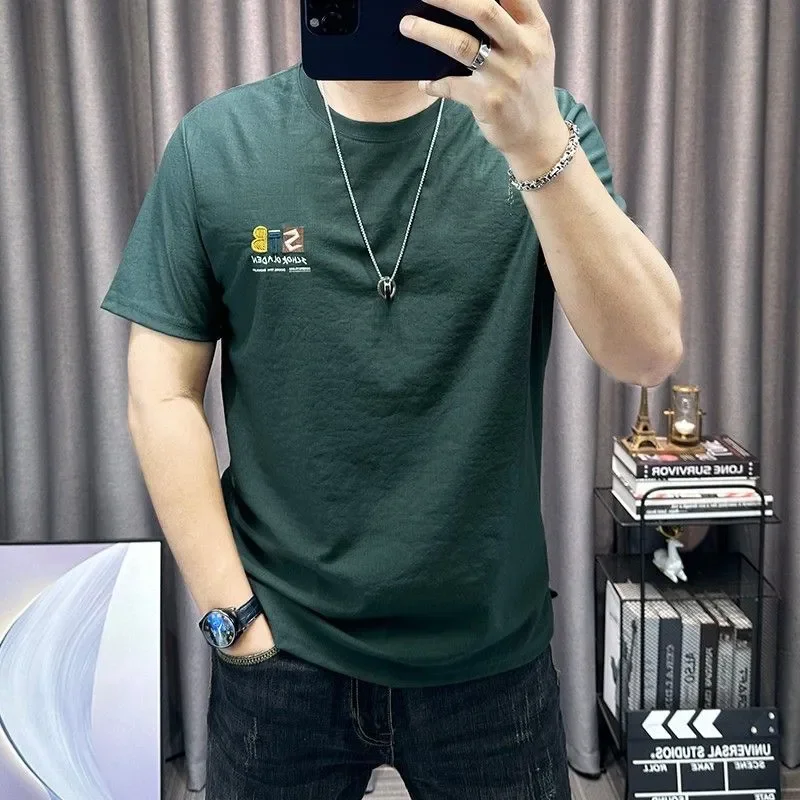 

Simple Round Neck Short Sleeve T-Shirt With Front Print For Men Casual Daily Wear Breathable Design Comfortable Fit