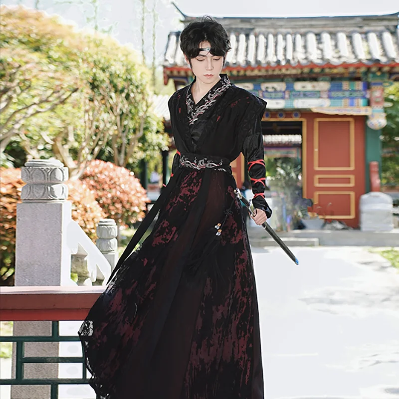 2026Chinese Hanfu Costume Men Halloween Cosplay Costume Party Outfit Ancient Embroidery Hanfu Black Gothic Costume Plus Size 6XL