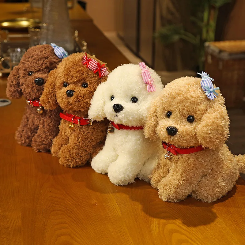 New Lovely Curly Hair Teddy Dog Plush Toys Wears Collar Head Flower Teddy Dolls Stuffed Soft Toy Kids Birthday Gifts