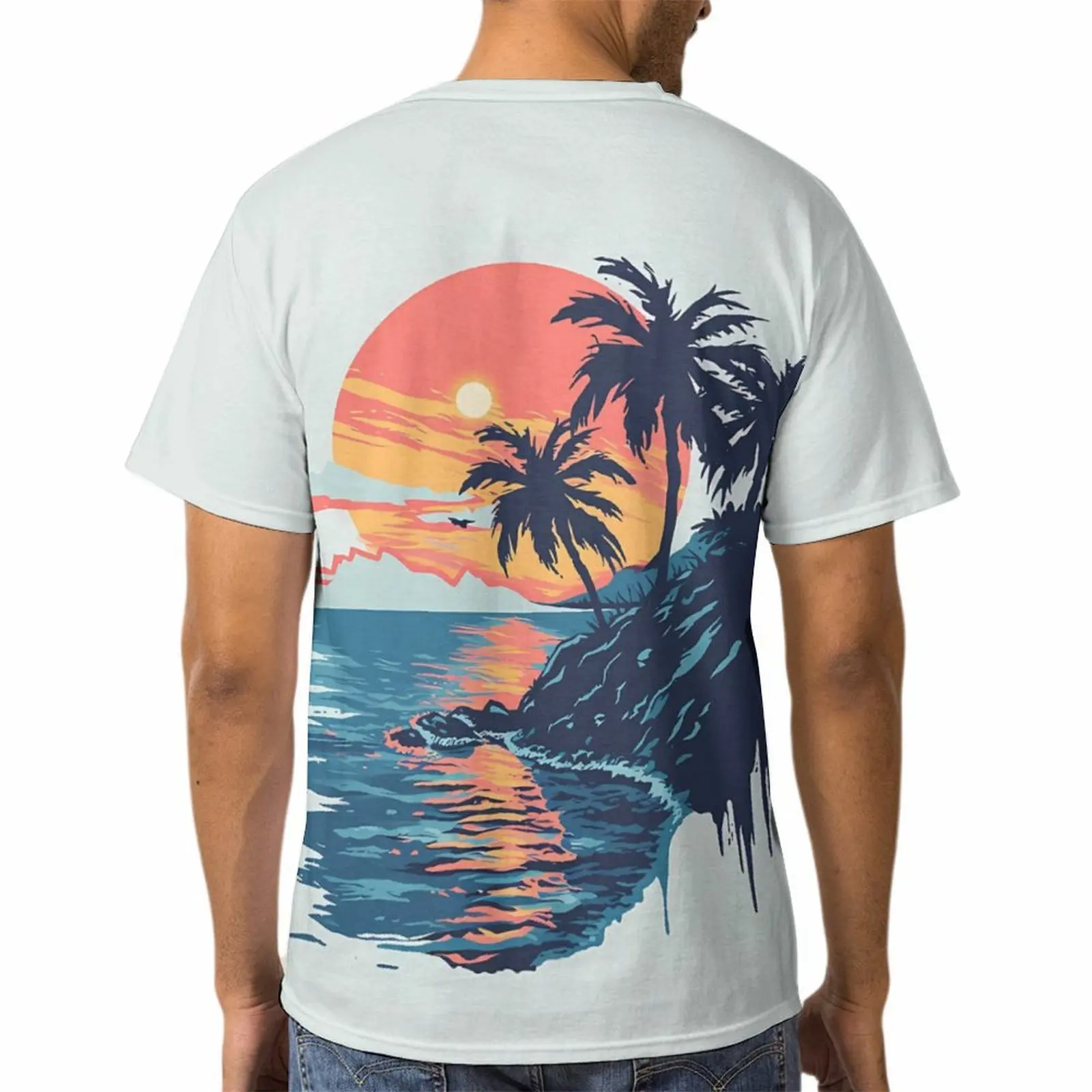 Coconut Tree Pattern Hawaiian T Shirts Fashion  Short Sleeve T Shirts Summer Plant Print T Shirt Men's Beach Vacation T Shirts