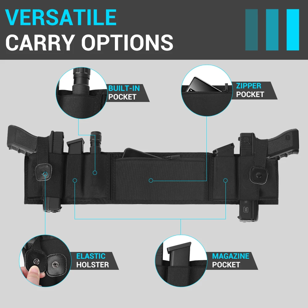 Tactical Belly Band Holster for Concealed Carry Waist Band Gun Holster for Left/Right Hand Pistol Holster Belt Handgun Holster