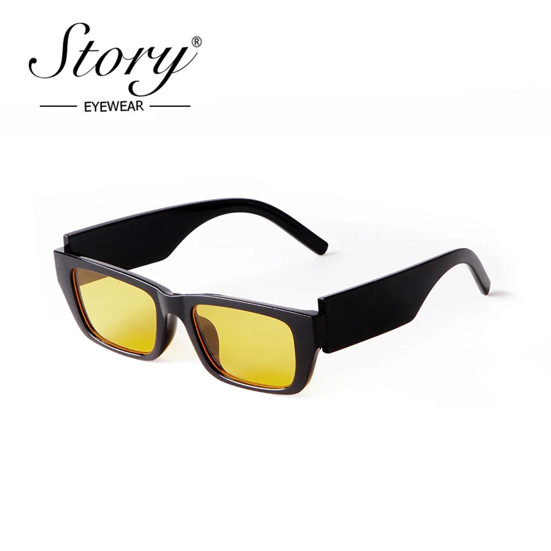 

STORY Retro Yellow Lenses Rectangle Sunglasses Women Men 2022 Brand Designer Vintage Trend Wide Temples Square Sun Glasses S4432