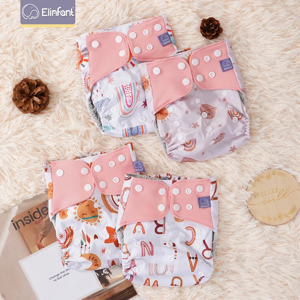 Elinfant Wholesale 4pcs/set Washable Baby Nappies Gray Mesh Cloth Diaper Adjustable & Reusable Pocket Diapers