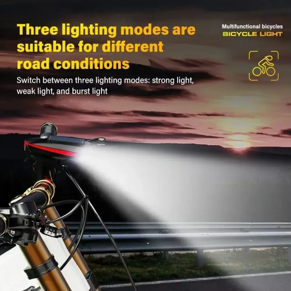 مصباح دراجة يعمل بالطاقة الشمسية مقاوم للماء عالي السطوع USB قابل لإعادة الشحن LED مصباح أمامي للدراجة سهل التركيب مع مصباح أمامي للدراجة #2