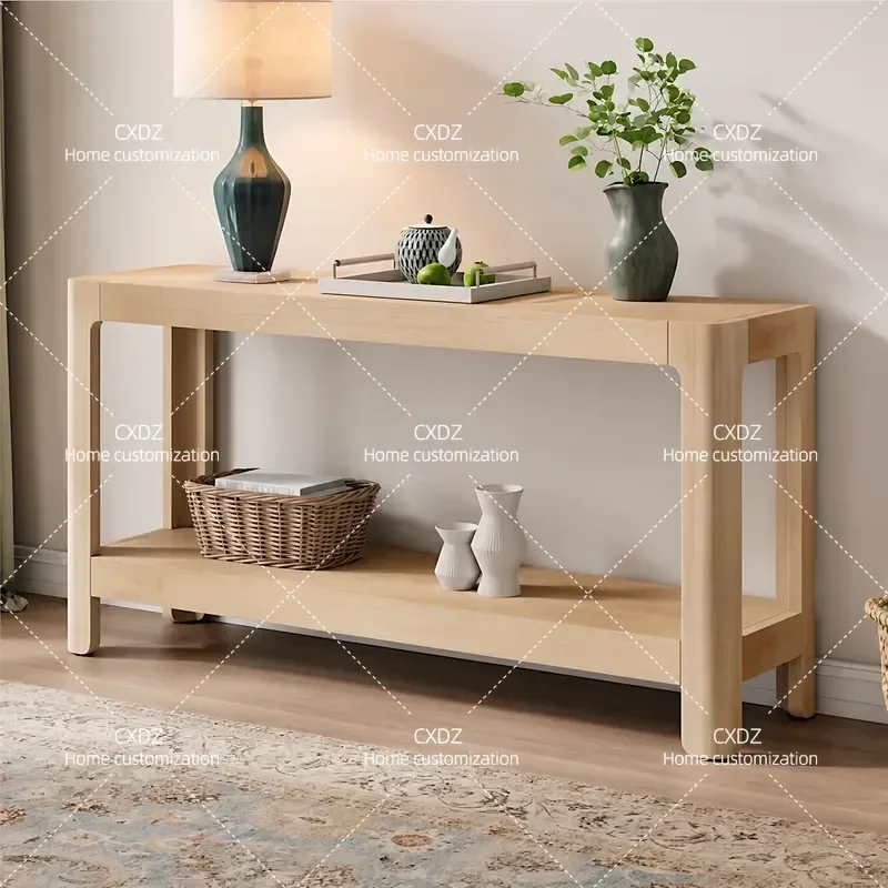 Modern Solid Wood Entryway Table Narrow Console Table for Living Room Sofa Back Display Shelf Wall Mounted Storage Rack