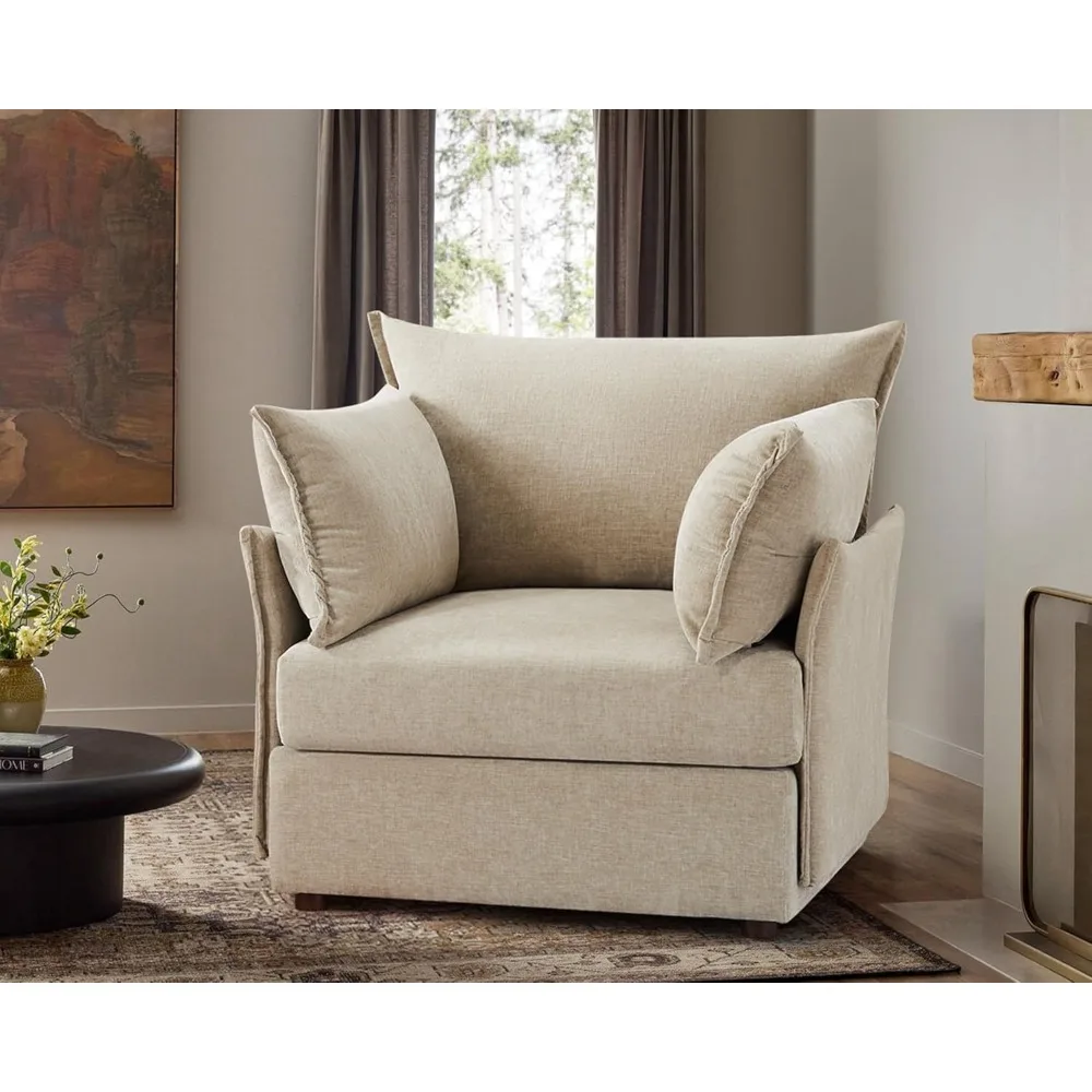 Oversized Accent Chair, Upholstered Modern Sofa Chair with Removable Backrest & Detachable Cover, 24.5 Deep Seat Large Reading A