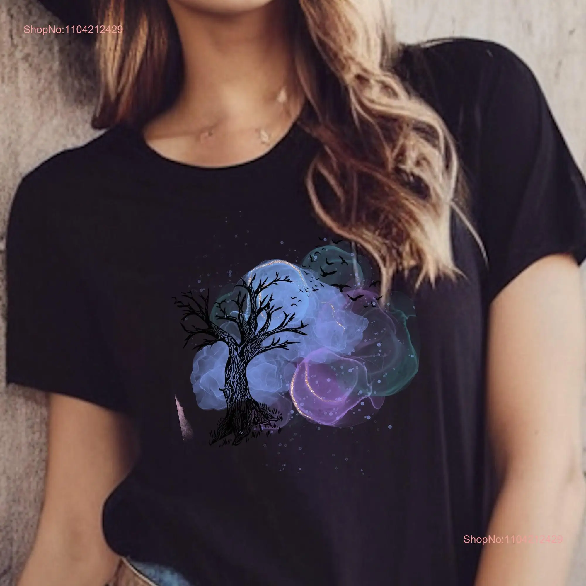 Spooky Tree T Shirt Halloween Holiday Scary woods Witching Hour Clouds At Midnight Skeletal Timber Artistic Night Sky Dark