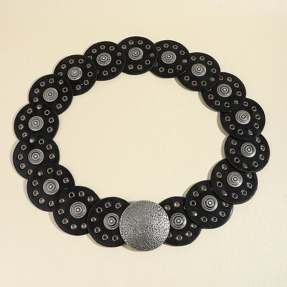 Retro Punk Exagerado Cinto PU para Senhoras, Decorado com Wafer, Splicing, Personalidade, Moda